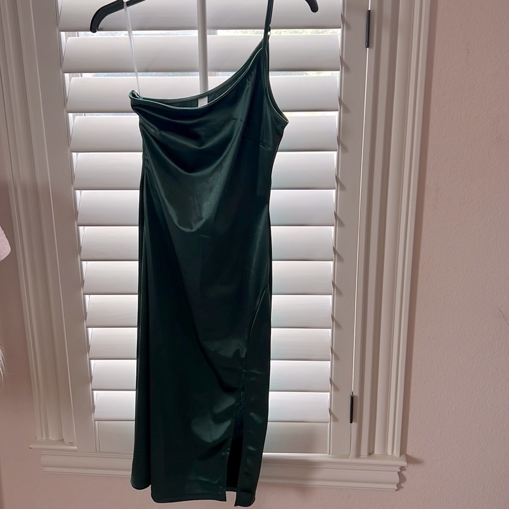 Green Midi One strap Silk Dress | Size S